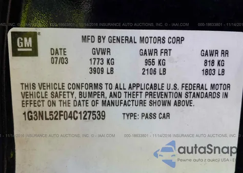 2004 Oldsmobile Alero Gl1 из США, поврежденный, VIN 1G3NL52F04C127539